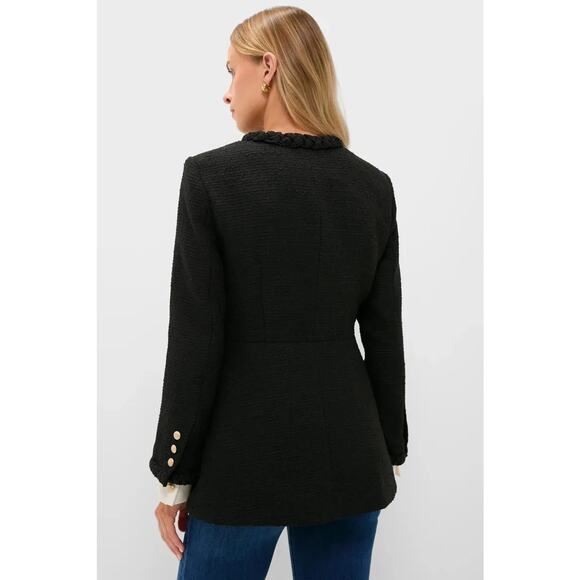Tuckernuck Shay Jacket, Medium, Black Tweed Collarless Braided Trim Blazer New - Picture 4 of 14